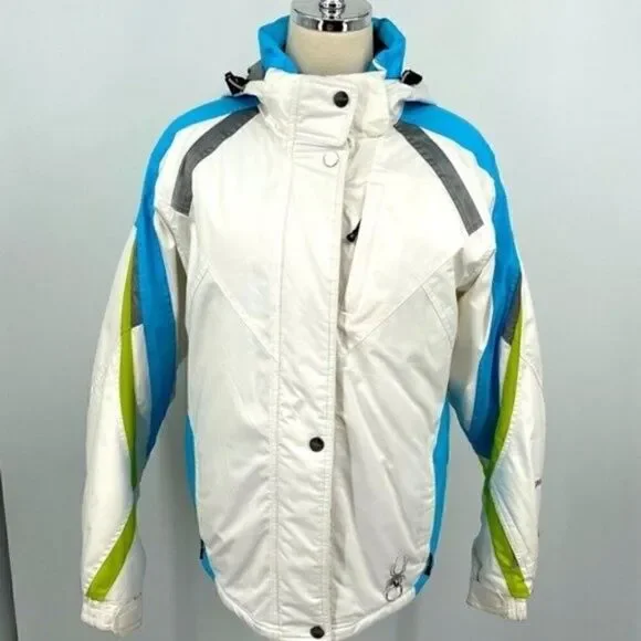 Spyder Womans sky hooded jacket kids boys girls size 20 white and blue - Picture 16 of 16